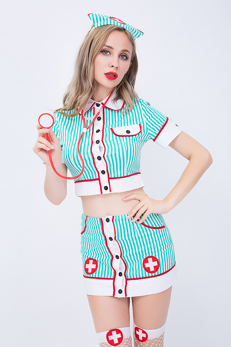 护士装制服诱惑情趣内衣套装条纹护士服角色扮演派对制服一件代发