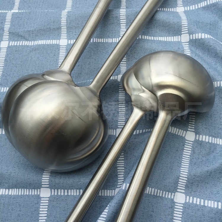 5厘厨师炒菜勺 厚款钢柄马勺6 8 10 12两手打勺哑光磨砂光工艺