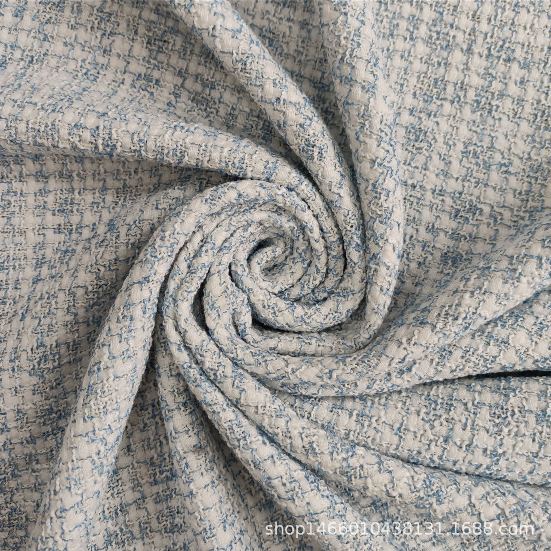 卓曦纺织|小香风浅色系双线小格子粗纺编织毛纺服装箱包面料现货