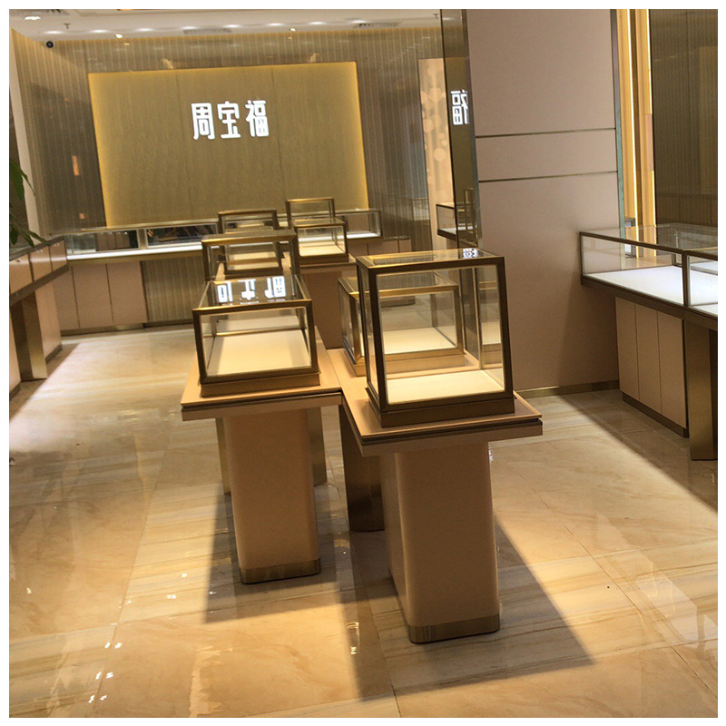 周宝福专柜定做珠宝展示柜黄金首饰柜台项链玉器玻璃柜不锈钢展柜