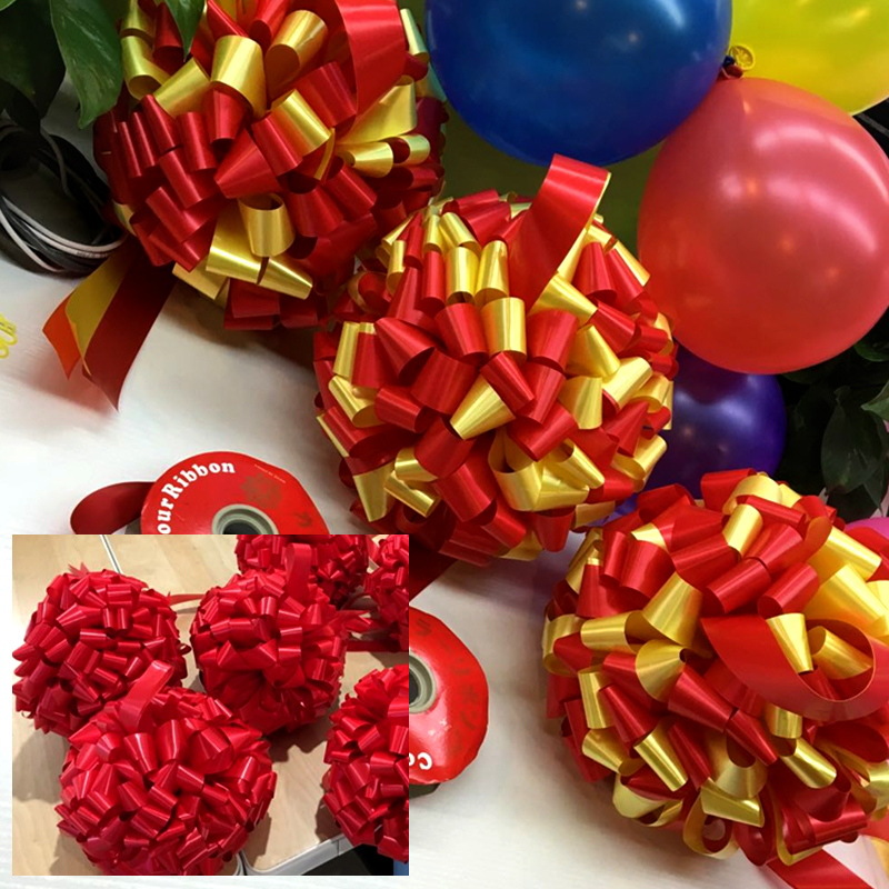 红金丝带花球开业剪彩花球港式花球镀金丝带花球剪彩彩球红色金色