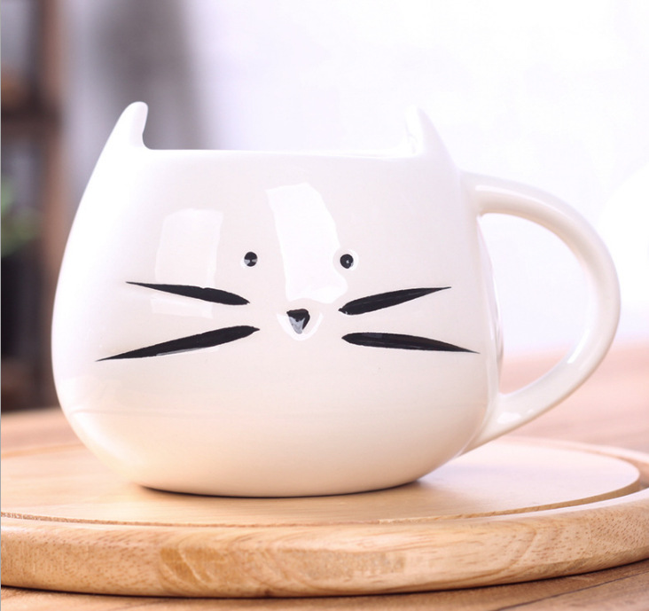 创意礼品批发猫咪陶瓷杯卡通马克杯黑白对杯猫杯家用喝水杯咖啡杯