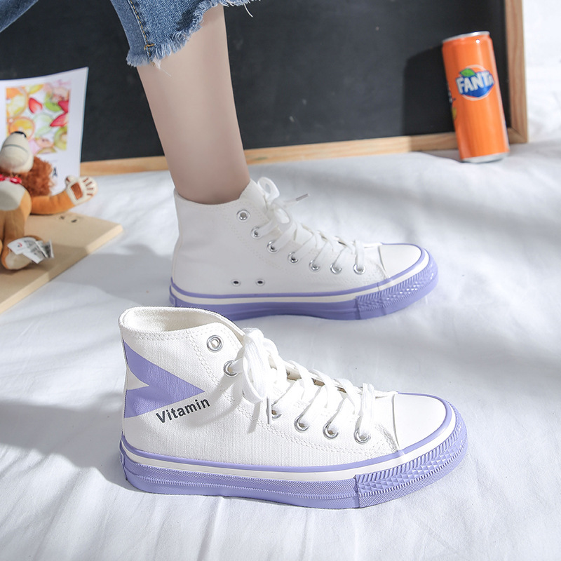 维生素2021秋季新款维他命高帮手绘帆布鞋1970s网红百搭女式潮鞋