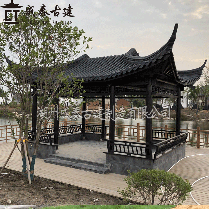 古建水榭凉亭实木防腐木仿古定制户外古建凉亭景区公园景观水榭亭gjs