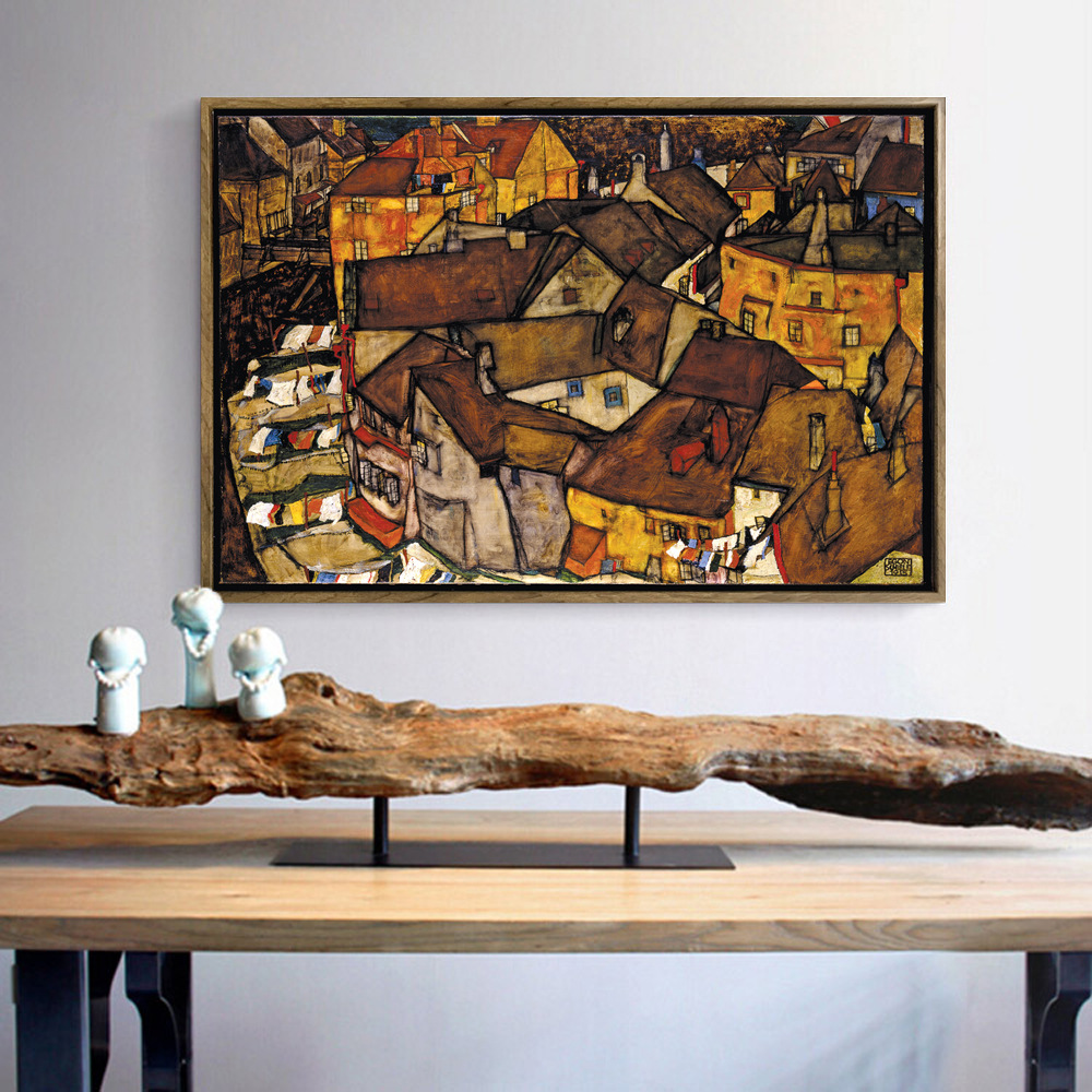 席勒抽象小房子油画壁画欧式古典客厅装饰画酒店卧室玄关装饰壁画