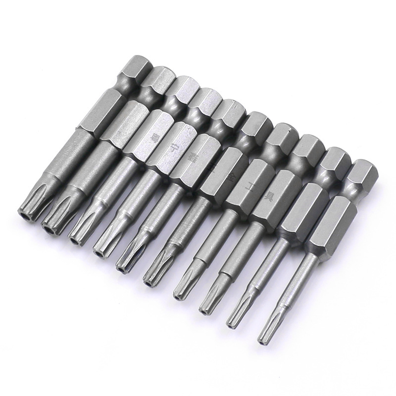 s2钢1/4带磁带孔五角风批头 风气动六角柄五星防盗螺丝刀起子批咀