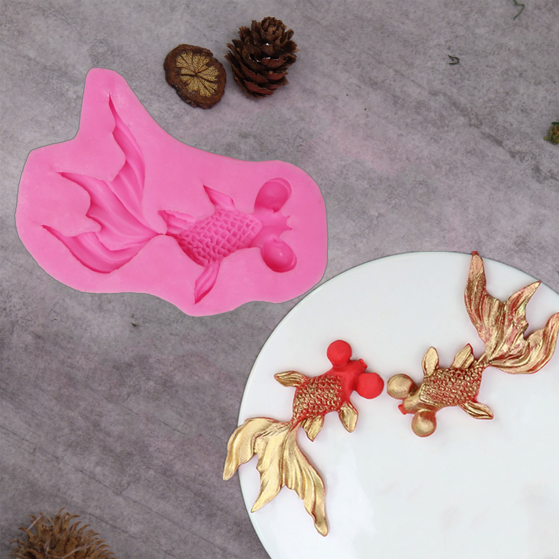 中式金鱼翻糖硅胶模具中国风蛋糕装饰diy干佩斯鲤鱼巧克力模具