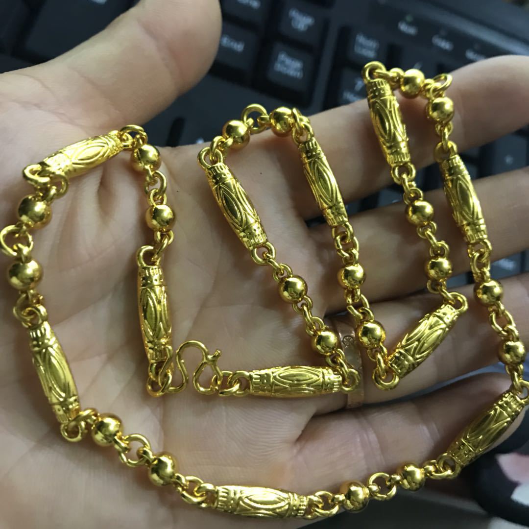 地摊土豪金男士沙金项链 镀金仿金霸王金 8mm竹节链六角项链