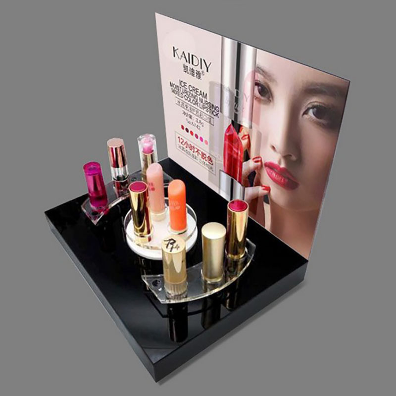 亚克力带背景广告板化妆品展示架彩妆口红唇彩唇膏卸妆油陈列架