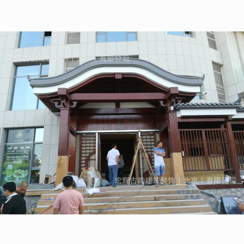 店铺门脸装饰门楼 木制现代垂花门楼 定制饭店仿古装饰材料厂家