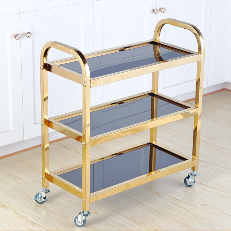 不锈钢三层手推车火锅桌边柜玻璃酒店客房送餐服务车餐厅上菜推车