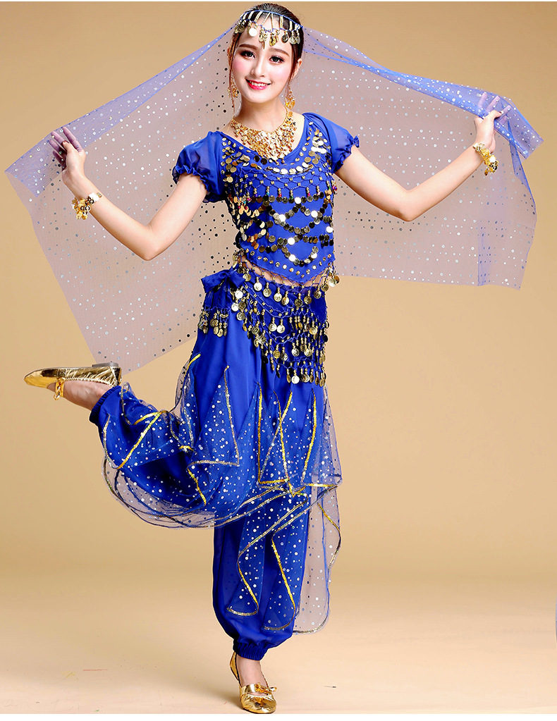 印度舞演出服秋冬舞台表演出套装新款肚皮舞练功练习服彩点旋转裤