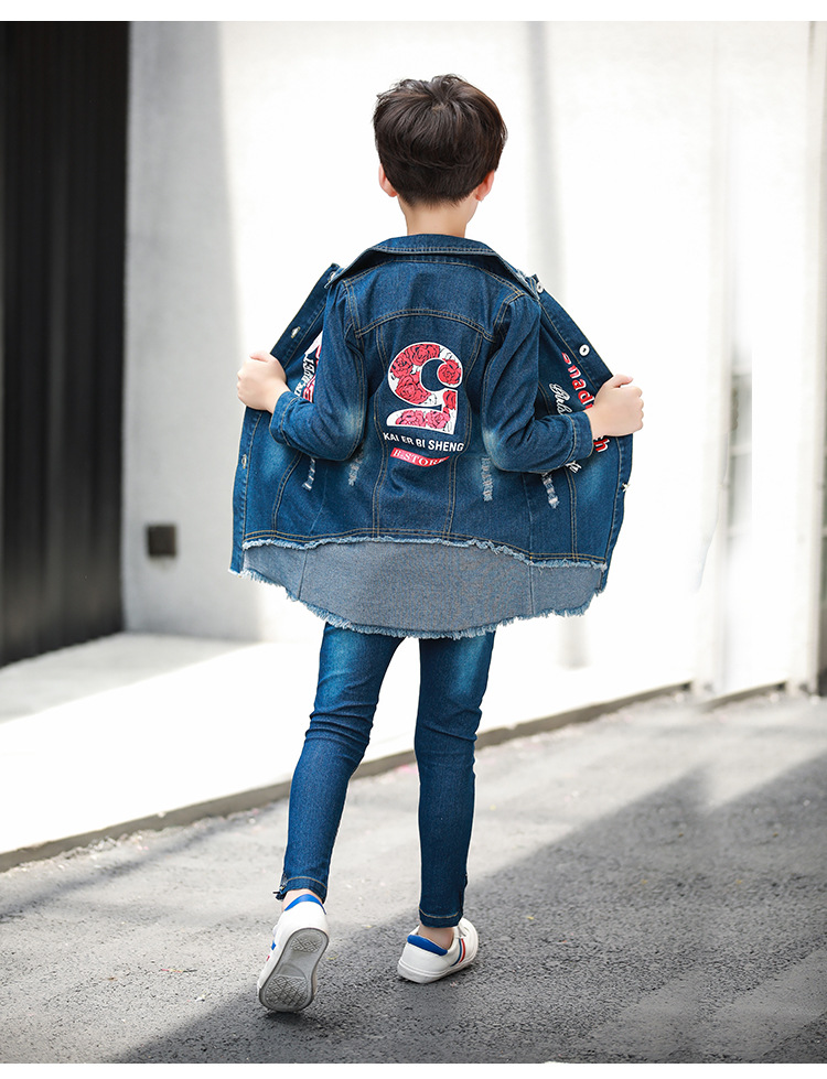 2020春秋季童装新款 男童韩版后背5字印花牛仔风衣中大童牛仔外套