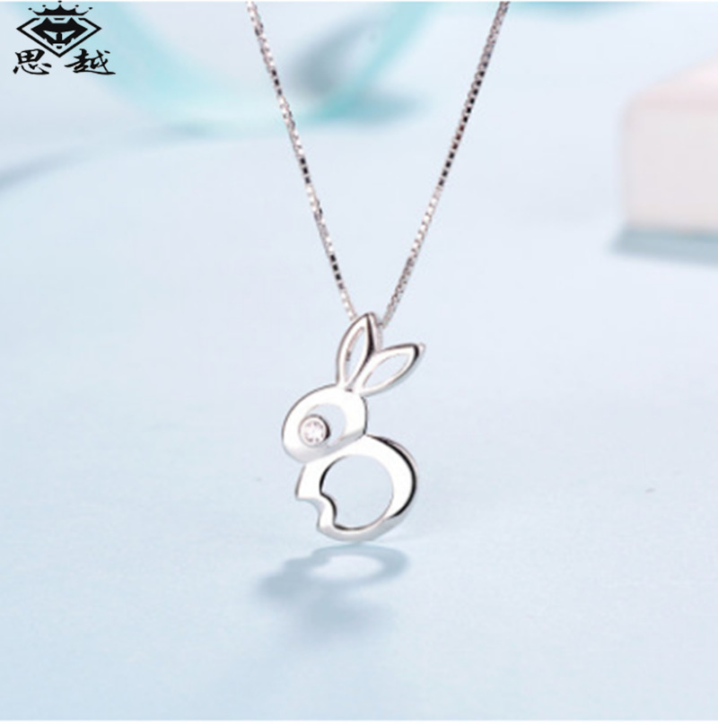 s925兔子锁骨项链 韩版可爱白兔吊坠毛衣链 学生韩版纯银吊坠外贸