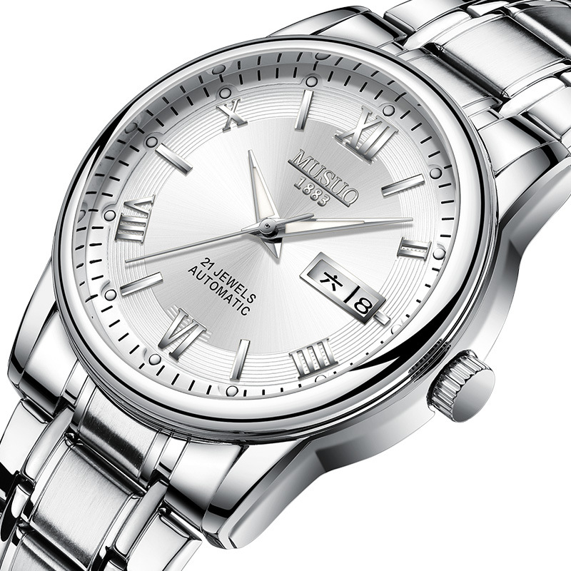 0成交817个慕梭手表男士全自动机械表防水夜光男表镶钻星期日历时尚