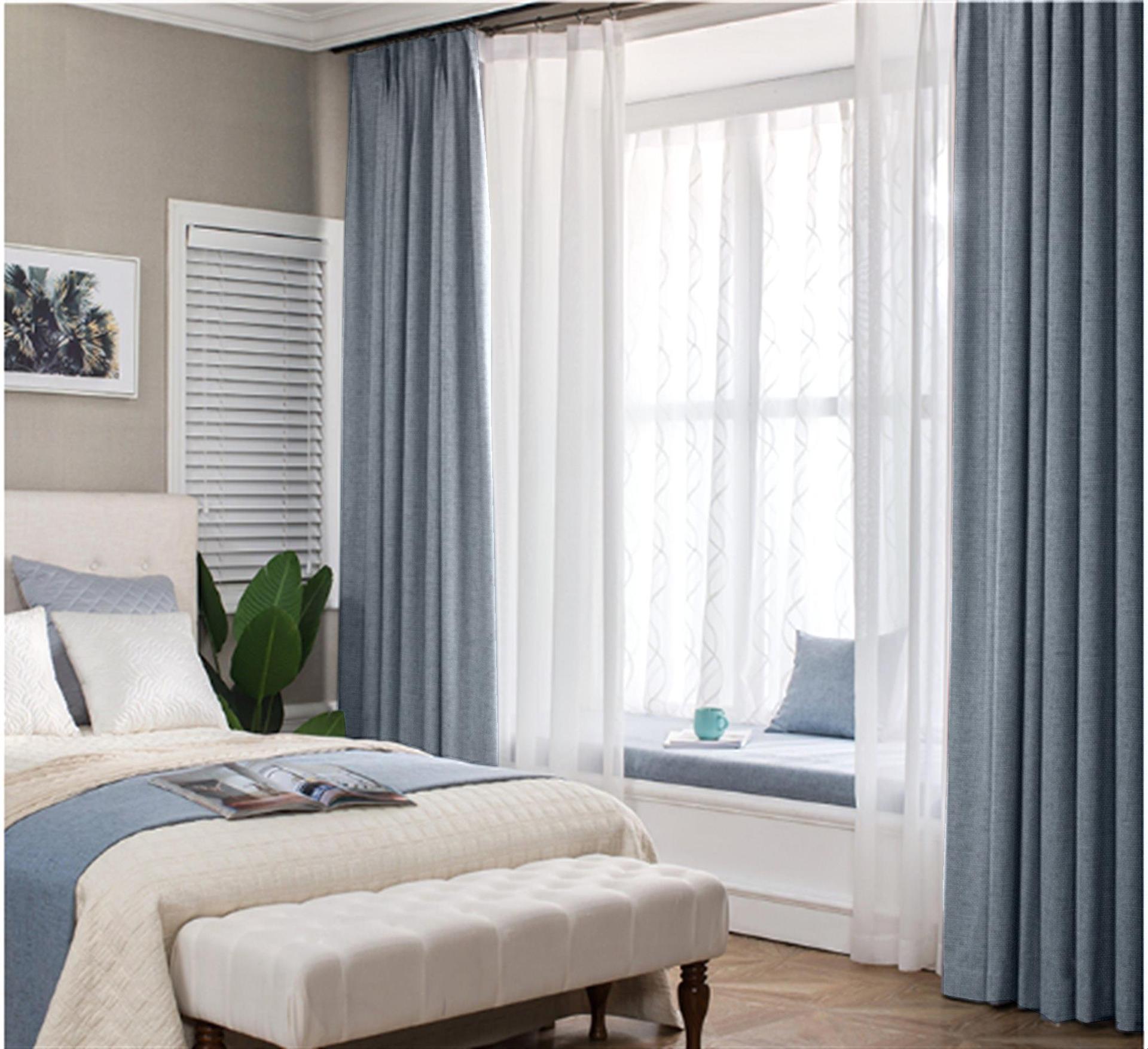 北欧简约风格窗帘遮光布卧室高档大气棉麻 现代窗帘客厅成品轻奢