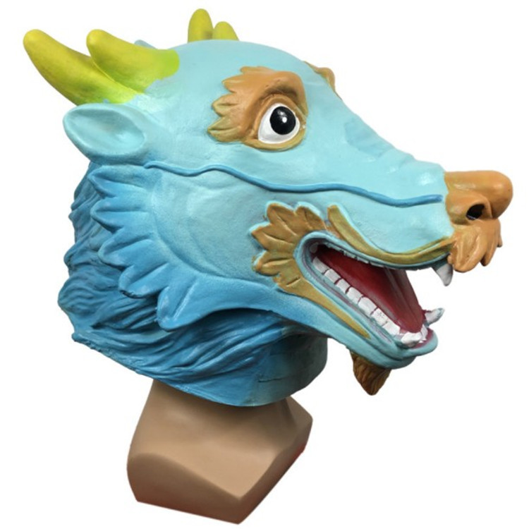 万圣节新品生肖龙头面具乳胶动物头套中国龙化妆舞会面罩影视道具