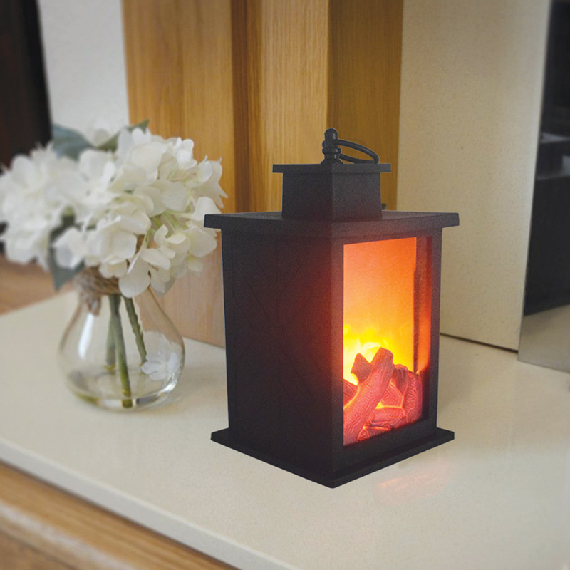 Cross-Border Led Carbon Fire Flame Lamp Fashion Retro Style Lamp Fireplace Lamp Portable Lantern Decoration Portable Small Night Lamp