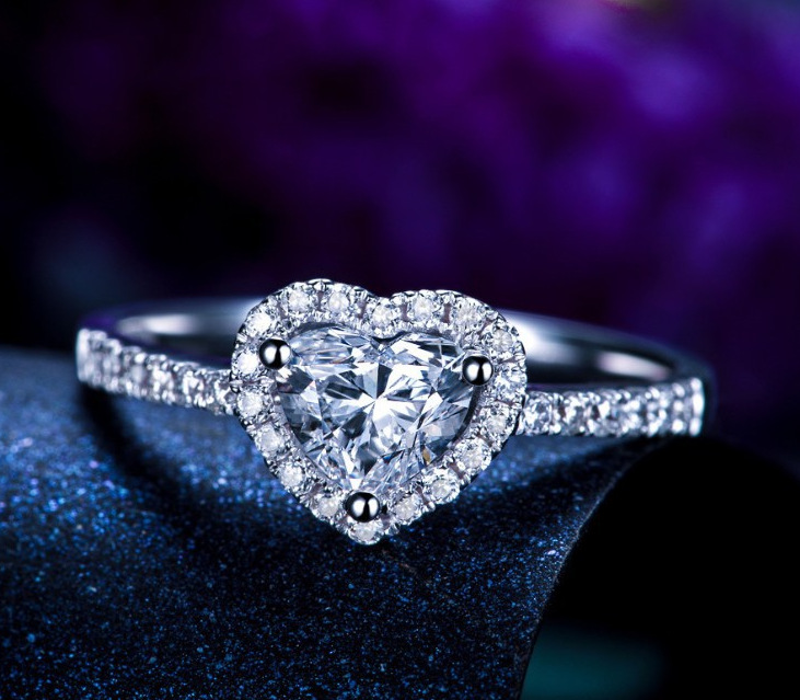 欧美时尚钻戒 日韩潮流精致爱心仿真钻石心形女戒指 微镶手饰品