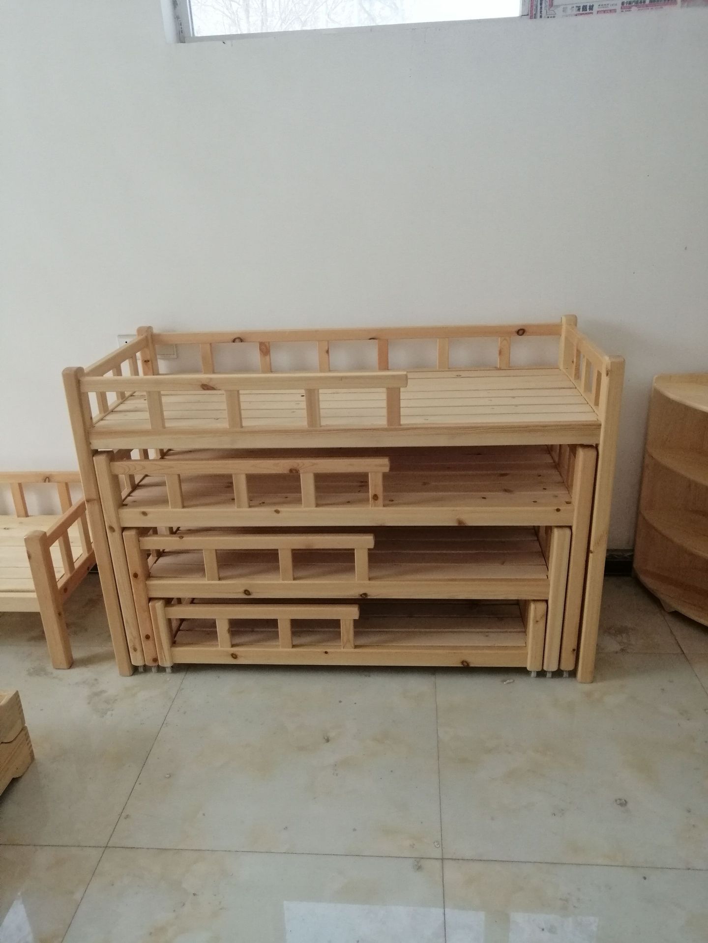 幼儿园四层推拉床实木抽拉床抽屉式童床带护栏宝宝专用实木婴儿床