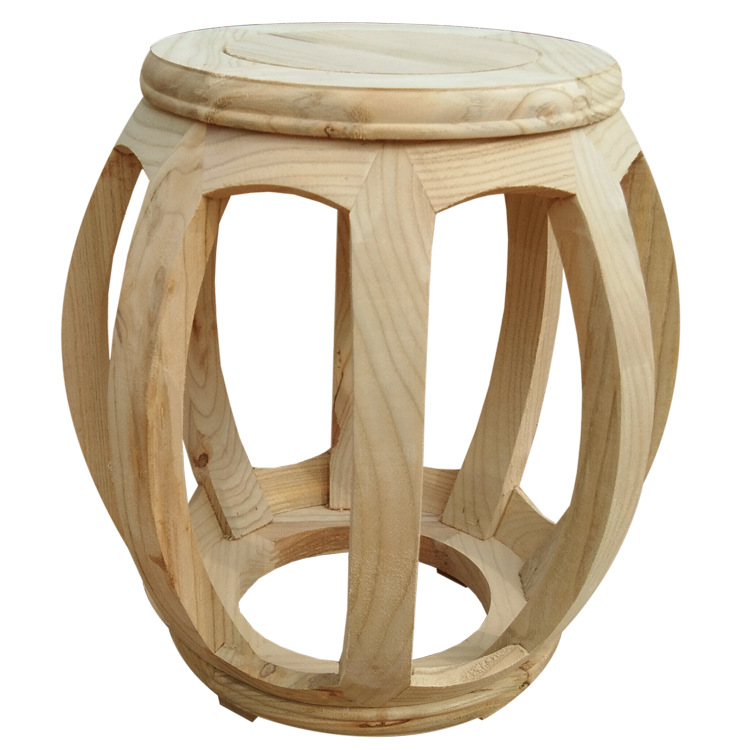 厂家直销实木白茬鼓凳南榆木古筝凳白胚中式圆木凳子 白坯鼓凳