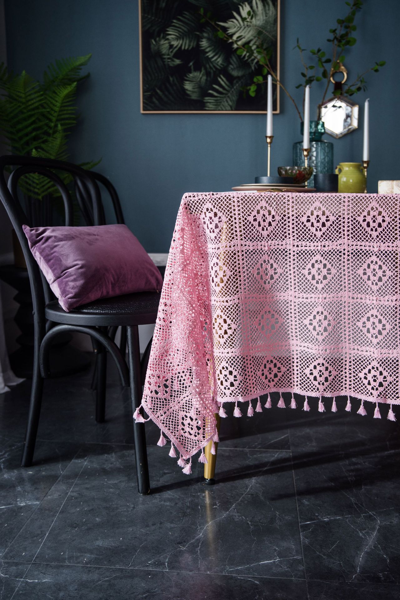 粉色复古美式手工钩针圆桌布针织镂空文艺柳树茶几盖布拍摄背景布