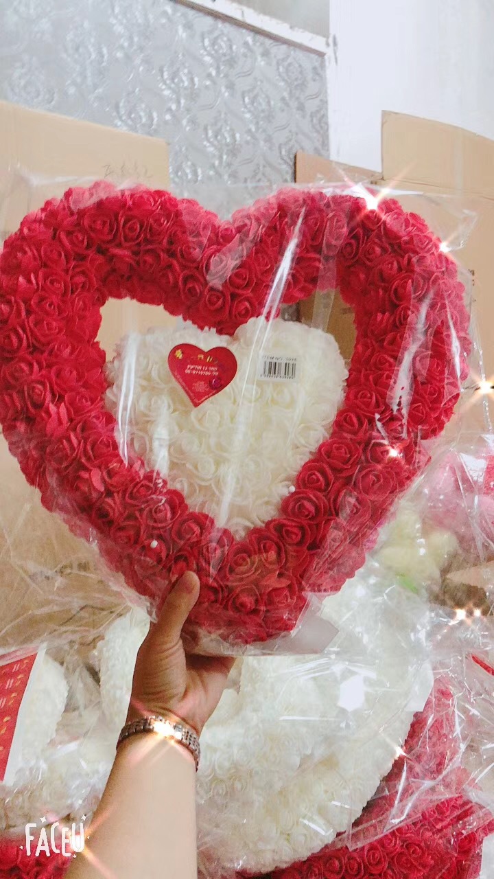 仿真花爱心花圈定制pe玫瑰花泡沫婚庆情人节礼物亚马逊速卖通外贸