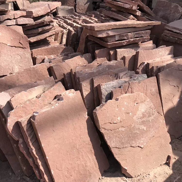 红色砂岩石材砌墙块石 红色台阶石 红色条石红色片石垒墙石