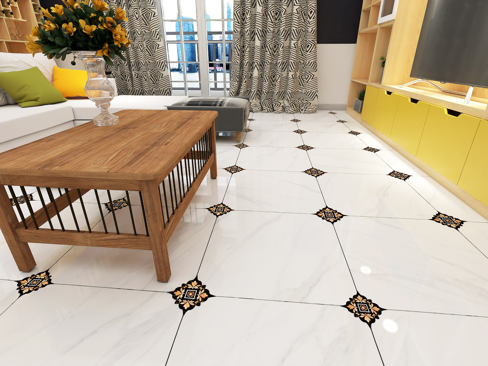 瓷砖贴纸对角贴地板地砖贴防水耐磨地贴客厅地面美缝装饰墙贴自粘