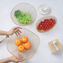 北欧ins金属铁线金色镂空水果篮 创意简约客厅果盘零食杂物收纳篮