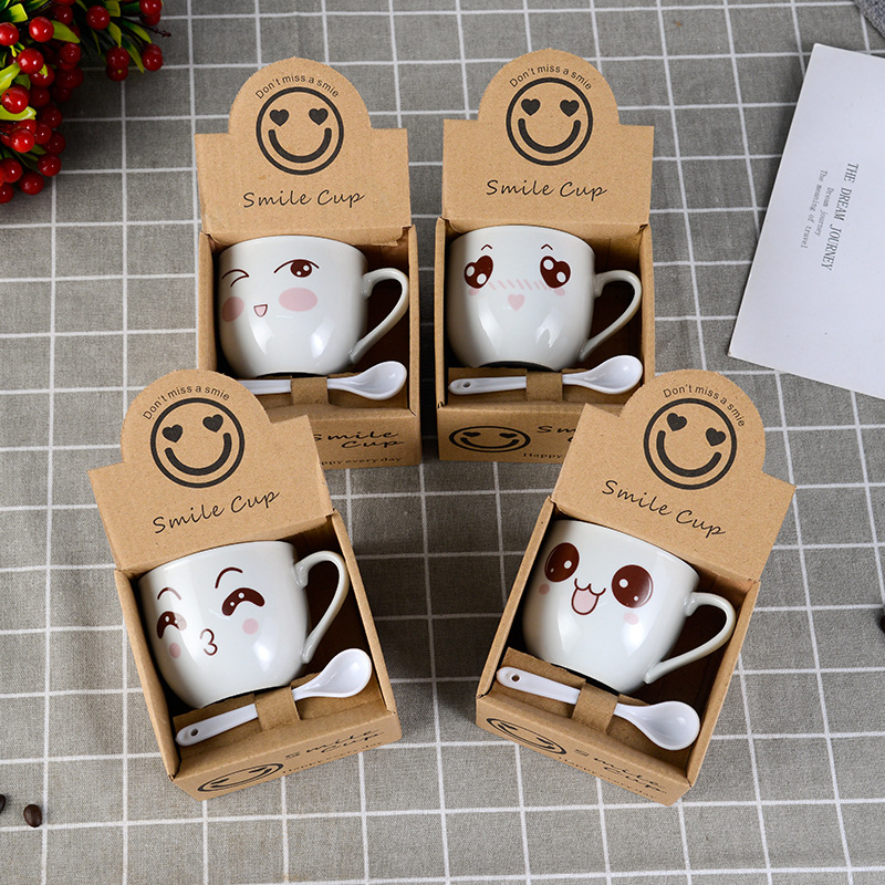 New Ceramic Cup Creative Cartoon Couple Ceramic Cup Coffee Cup Mug Gift Box Small Gift Printed Logo