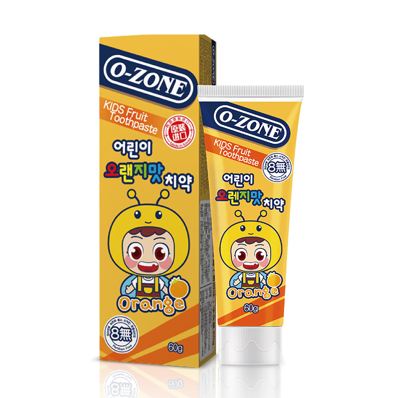 韩国进口0-zone/欧志姆小孩儿童牙膏6岁以上60g香橙味可吞咽总代