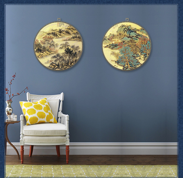 挂式双面日本绢居家团扇创作用真丝绢宫扇手工宫扇书房墙画壁挂扇