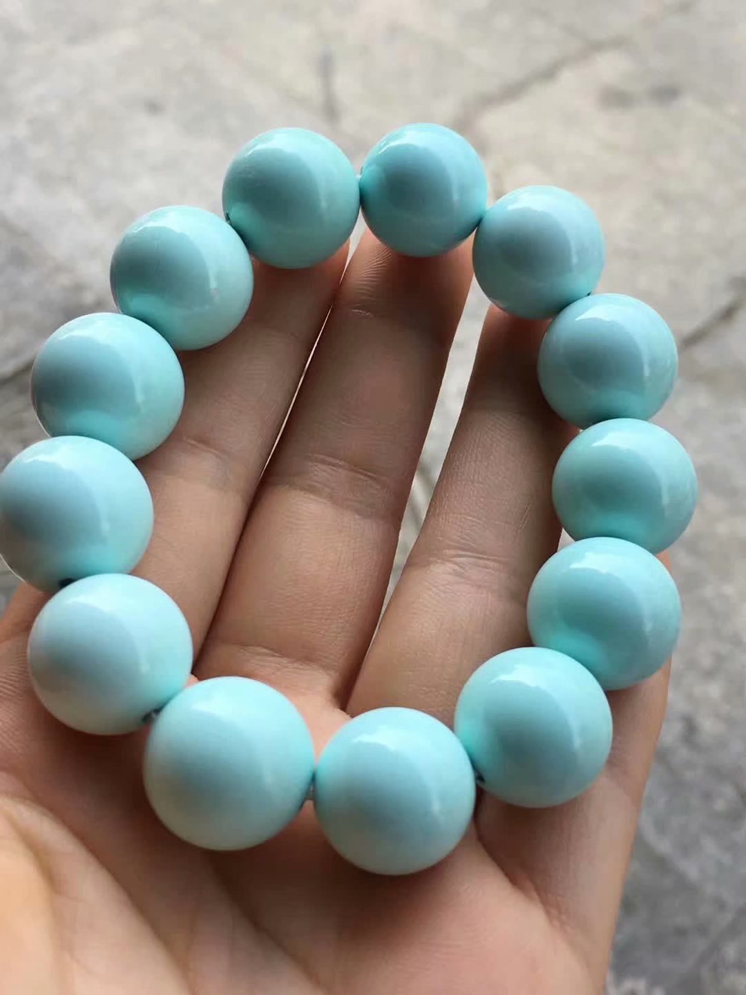 收藏品绿松石手串 原矿高瓷秦古919果冻料瓷釉级圆珠 附地大证书