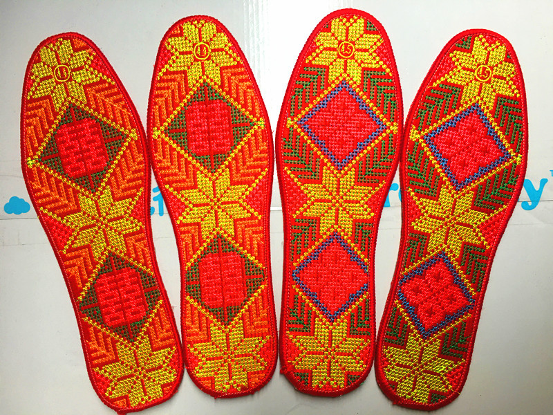 包邮机绣鞋垫成品鞋垫大红底十字绣婚庆鞋垫