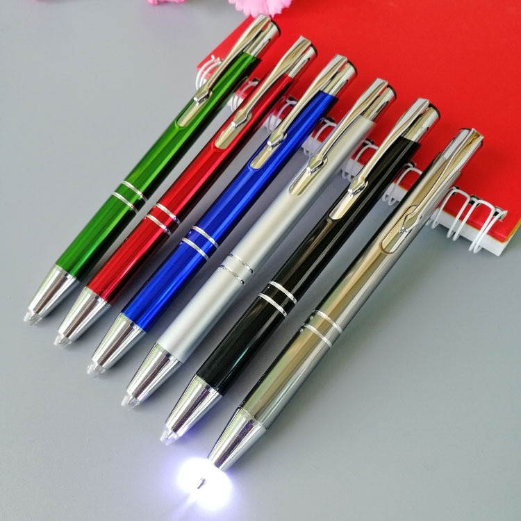 笔尖发光亮灯广告礼品笔黑暗书写led金属灯笔头部带灯圆珠笔定制
