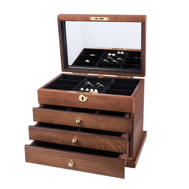 带锁手饰品首饰收纳盒木质欧式公主韩国绒布仿古首饰盒高档饰品盒