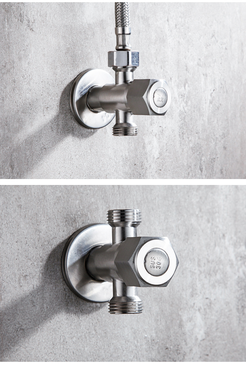 一进二出304不锈钢角阀卫生间加厚防爆冷热双出水阀门4分三通角阀