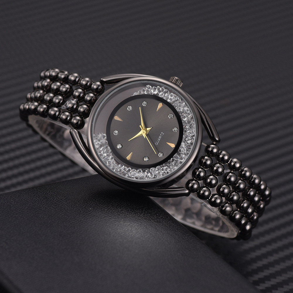 2019新款 时尚高贵镶钻刻度滚珠表带钢带表合金时装手表 批发