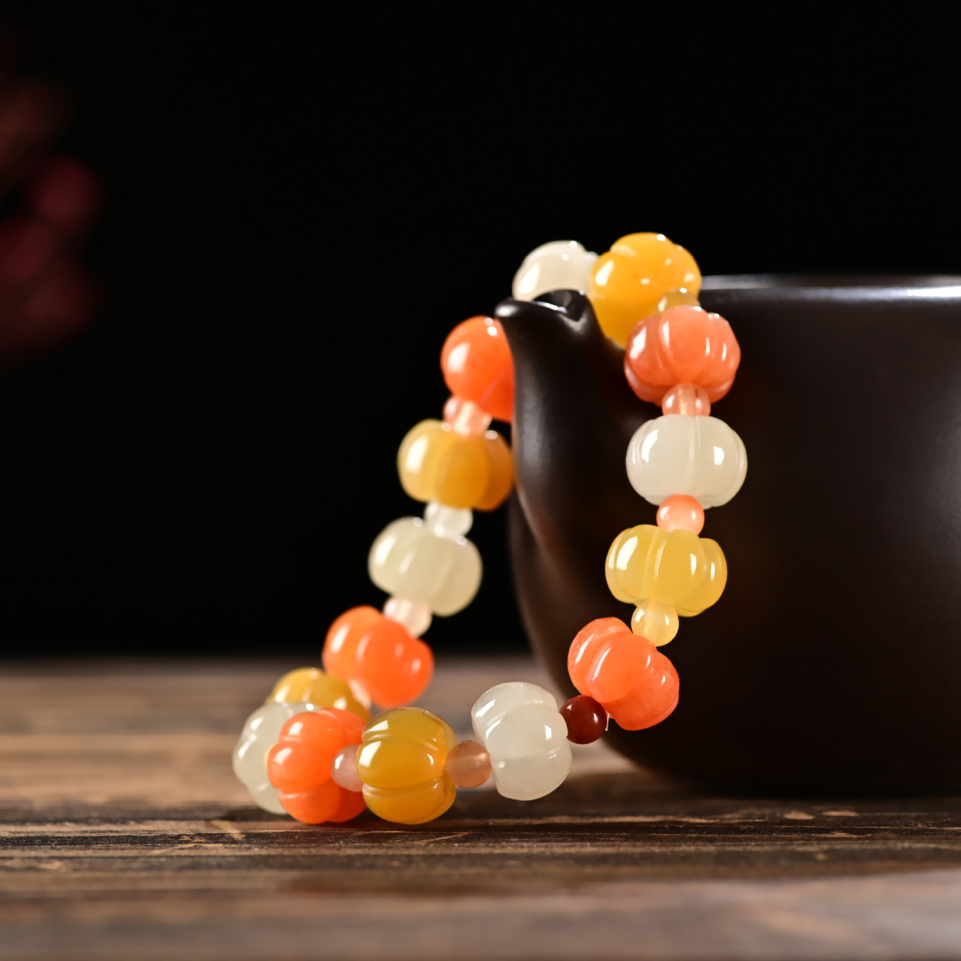 新疆和田玉天然乌尔禾多彩宝石光冰种金丝玉南瓜手串手链戈壁玉