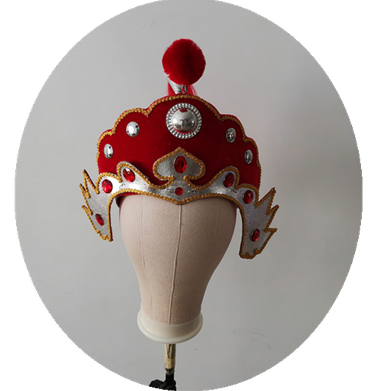 新款戏剧戏曲头盔成人儿童男兵女兵头饰打鼓小列子小蛾子木兰盔