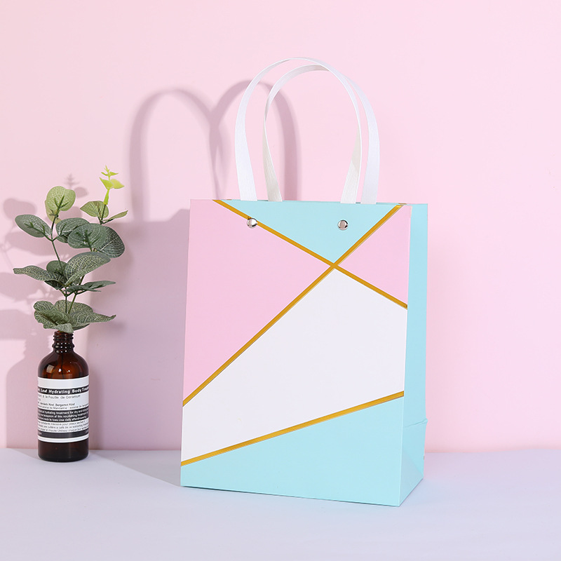 Spot Simple Bronzing Gift Bag Color Matching Geometric Ivory Board Bag Creative Shopping Handbag Printable Logo