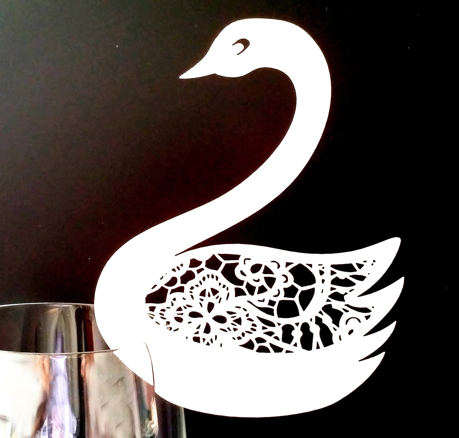 姓名席位卡 激光镂空 蕾丝小鸭子杯卡 心形桌卡纸花边 节日纸插卡