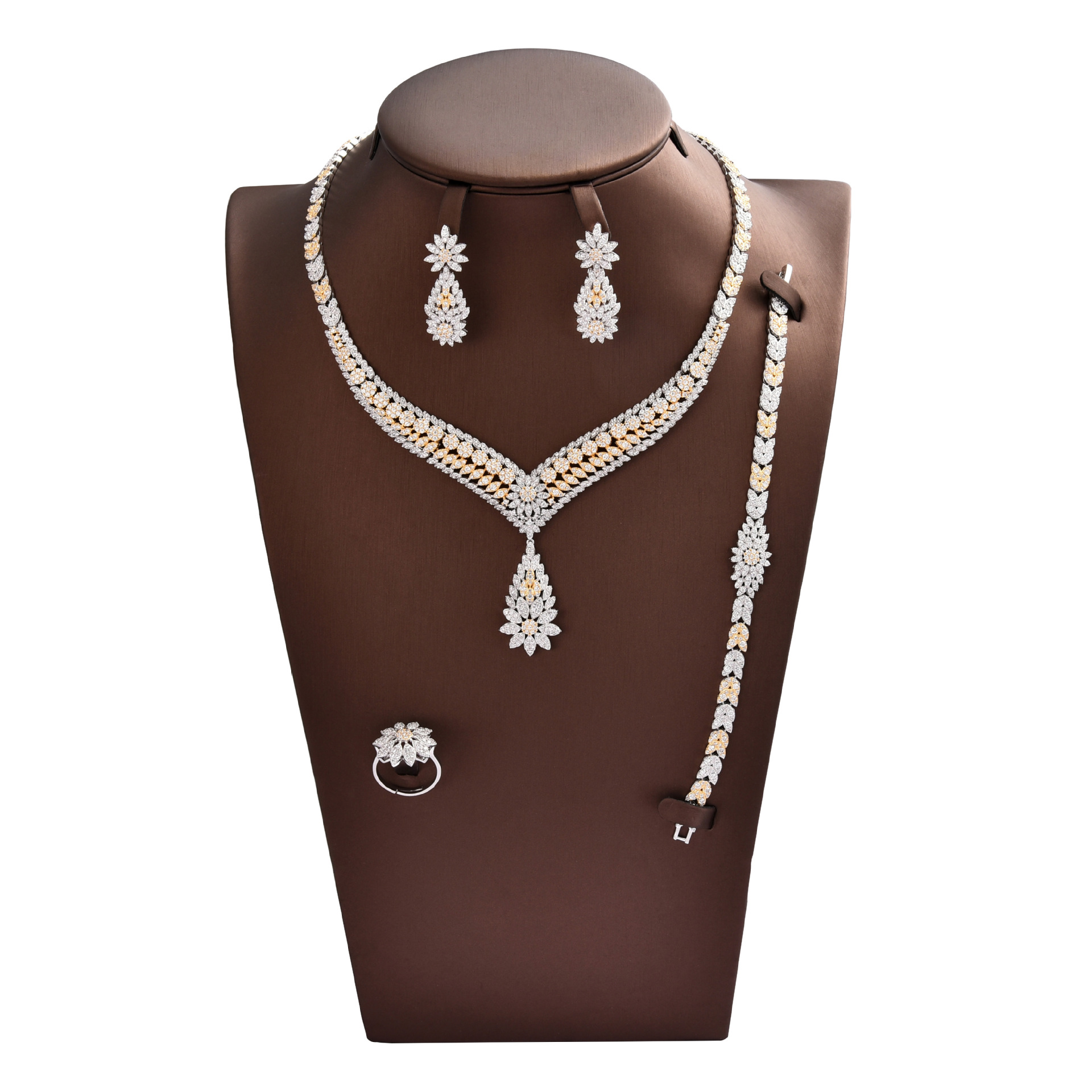 优雅新娘锆石项链耳环锆石四件套链饰品婚纱晚宴礼服配饰结婚首饰