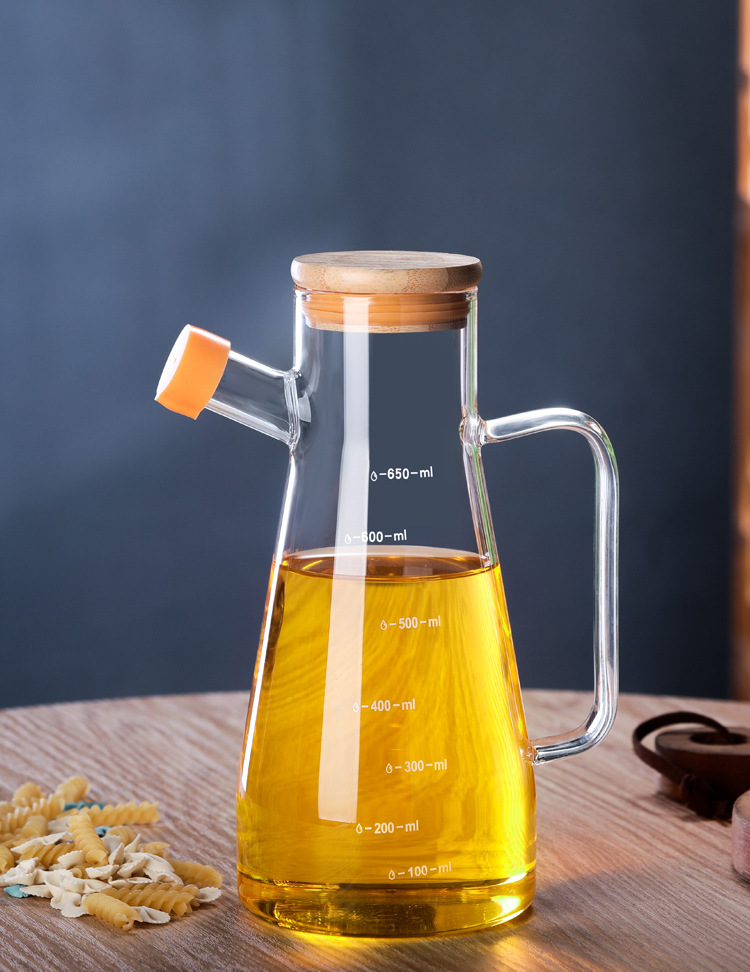 厂家批发厨房防尘玻璃油壶高硼硅玻璃竹盖调料瓶酱油壶醋油壶
