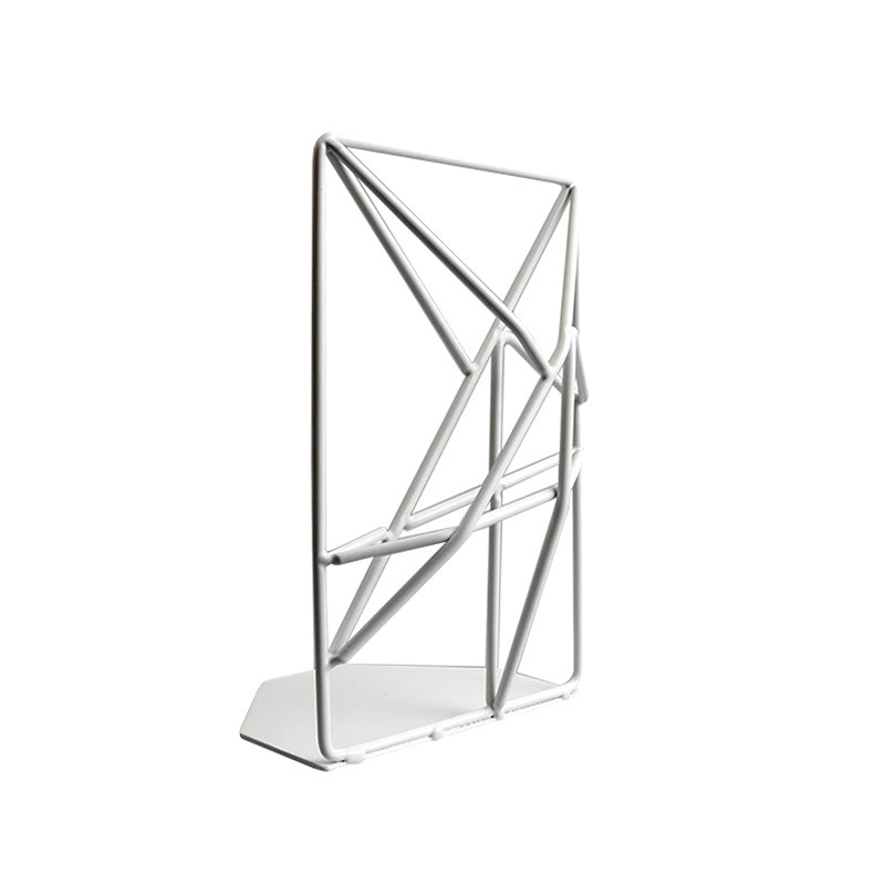 厂家新品黑色 白色铁艺书立 创意两片立体几何书立 金属镂空书立