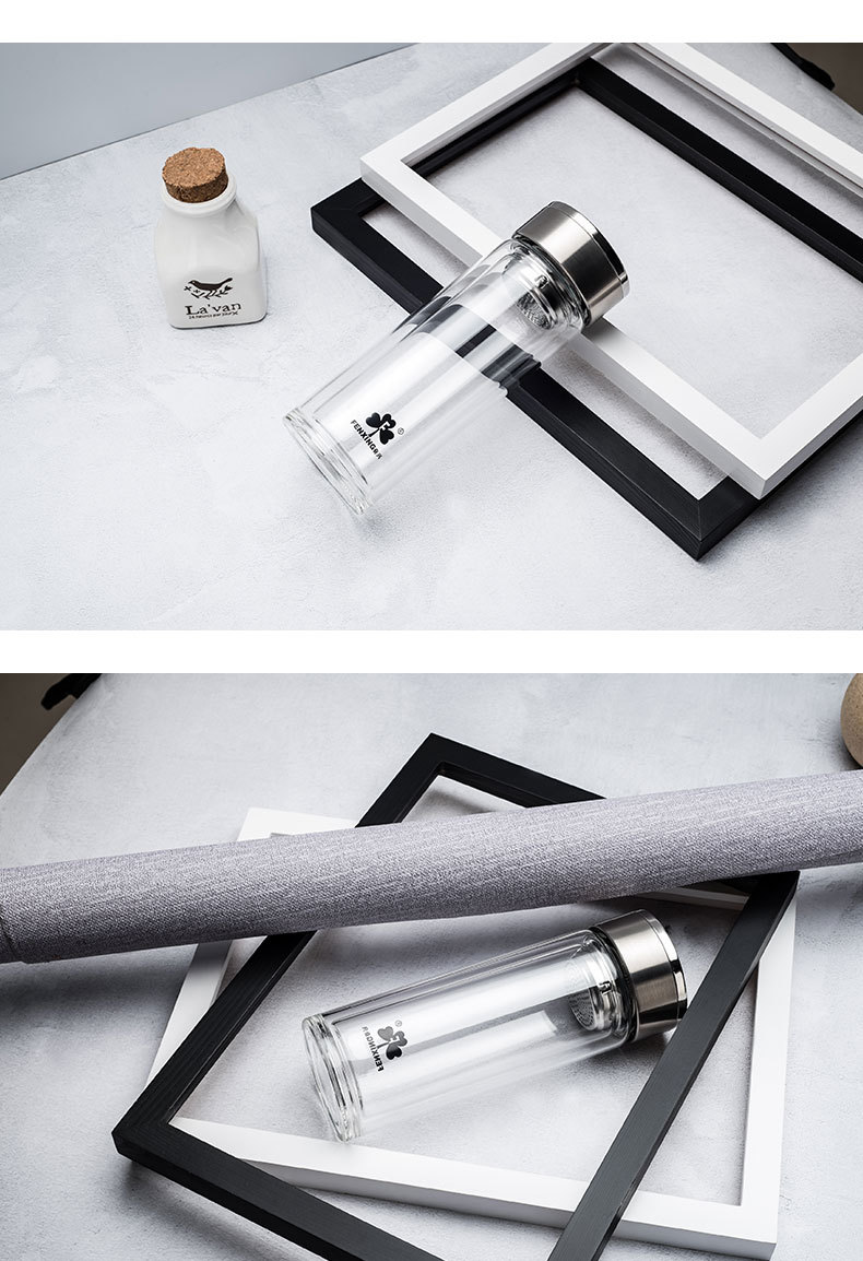 奋兴双层玻璃杯男女士泡茶杯家用便携车载定制印字杯fx1753-405ml