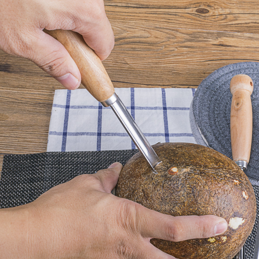 不锈钢开椰器椰子刀木柄开椰子器椰子打孔工具厂家水果刀厨房工具
