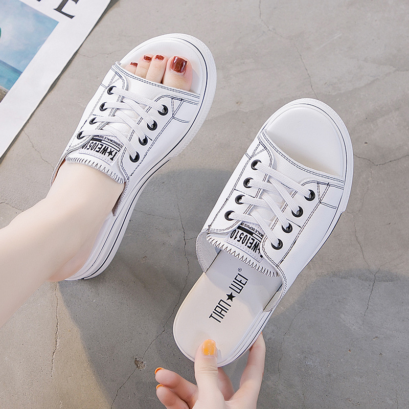 Women's Summer Outdoor Sandals 2022 Summer New Genuine Leather Muffin Bottom Platform Slippers Women's Casual Half Slippers Women's Shoes