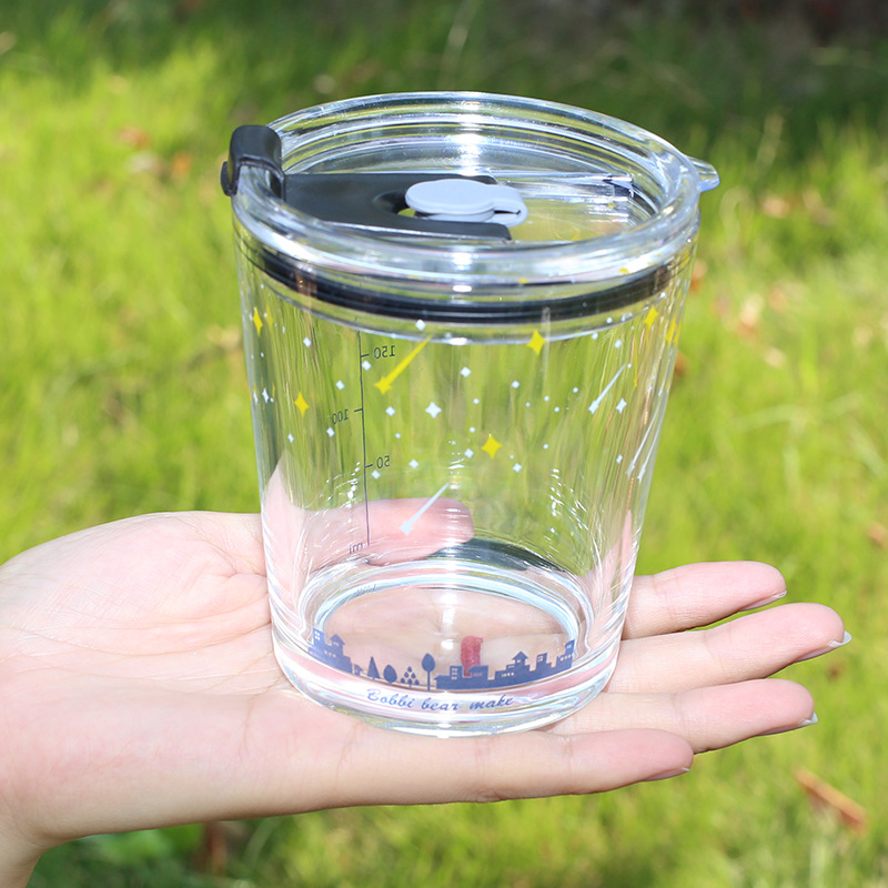 4万个刻度玻璃杯吸管杯ins风带盖水杯家用奶茶网红杯子少女便携办公室